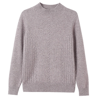 鄂尔多斯市女士羊绒衫特厚妈妈半高领中老年加厚麻花纯山羊绒毛衣