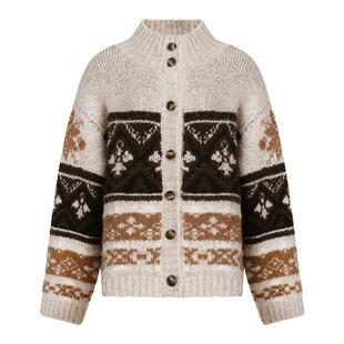 范洛Fano 氛围感小天使费尔岛提花软糯针织半高领针织开衫毛衣女