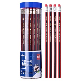 得力定制刻字铅笔红黑抽条六角杆HB带橡皮头学生素描绘图铅笔儿童幼儿园考试写字绘画铅笔六角杆文具用品