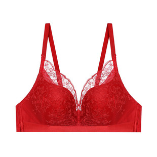 爱慕官方正品3/4无钢托中厚模杯红色蕾丝聚拢托高文胸AM176761