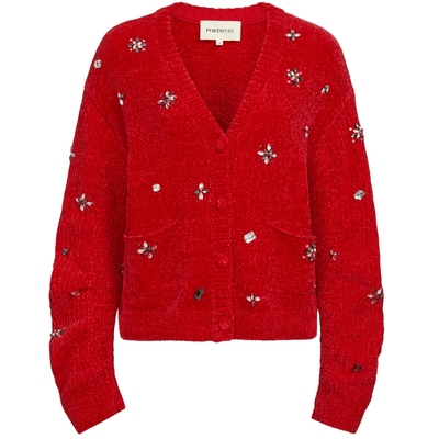 宝姿PORTSPURE女装2026早春新品手缝钻珠V领针织短款开衫