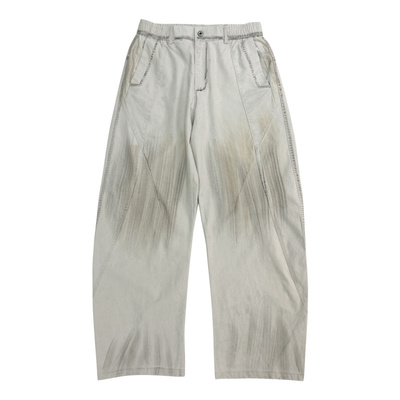 油画手绘直筒修身休闲长裤潮男