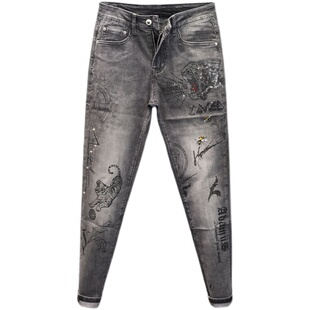 秋冬款弹力牛仔裤男修身小脚加绒加厚精神小伙潮流休闲紧身长裤子