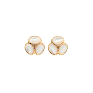 轻珠宝线《芙蕾雅》复古手作白贝母耳饰三瓣椭圆白蝶贝耳钉耳夹