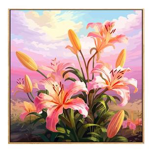 花卉百合diy数字油画治愈系油彩手绘填色手工画画填充丙烯装饰涂