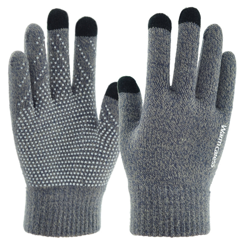 触屏手套男冬开车防滑工作劳动胶点学生针织毛线触摸冬季加绒保暖