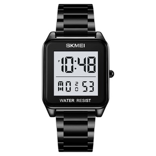 时刻美不锈钢表带防水男表电子表男士学生潮流休闲多功能手表方形