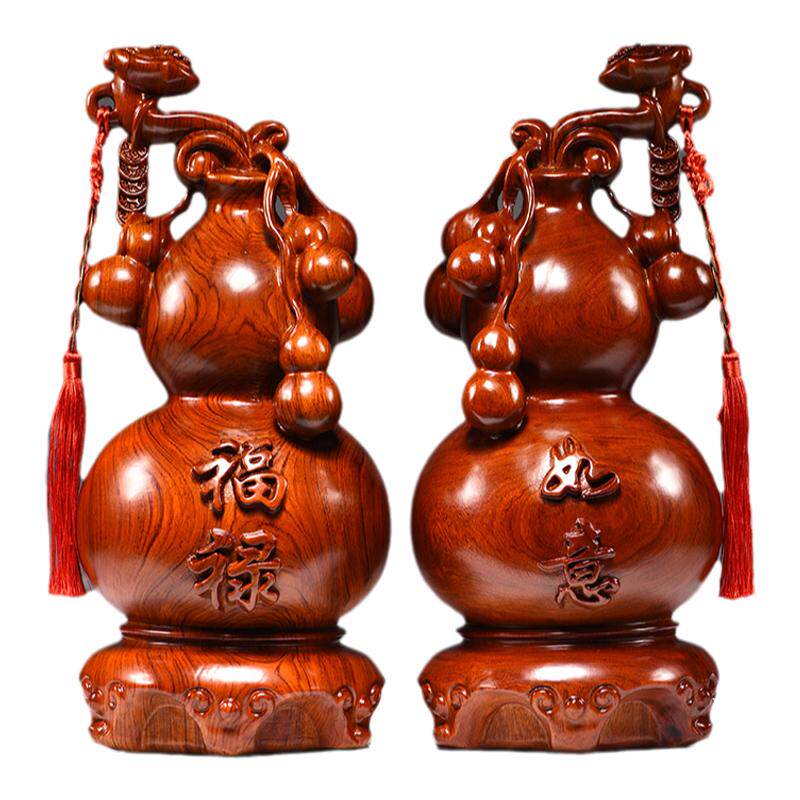 花梨木雕福禄如意葫芦摆件实木客厅红木质家居中式装饰送礼工艺品