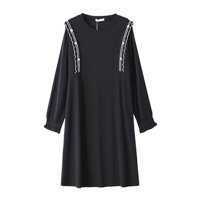 300斤大码撞色法式木耳边连衣裙