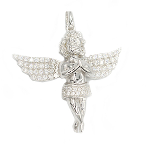 WBJ定制珠宝满镶嵌小天使吊坠s925银镀金纯银银饰品项链