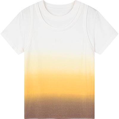 乌丫渐变光影假两件背心T恤