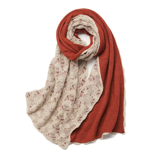 意大利LP花瓣镂空羊绒围巾女秋冬针织双面保暖纯色松软高档围脖新