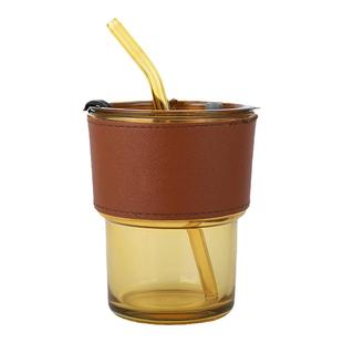 网红竹节杯玻璃吸管杯耐高温带盖高颜值商用logo定制刻字咖啡杯子