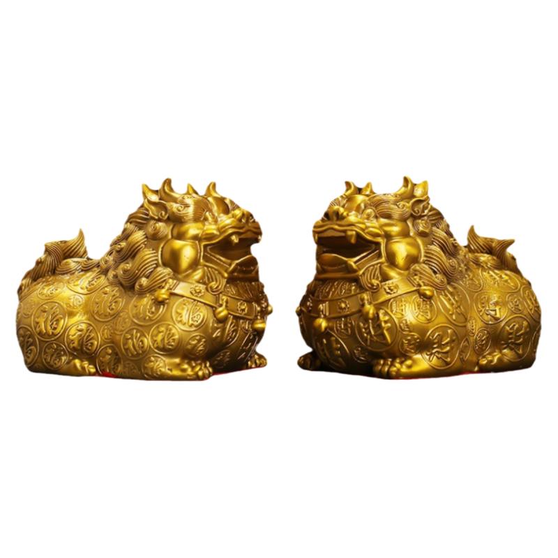 纯黄铜貔貅摆件一对公母招财皮丘客厅店铺办公室家居吉祥物工艺品