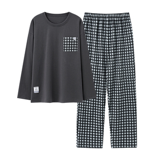 芬腾可安睡衣男款男士冬季纯棉布料100全棉长袖加大码格子家居服