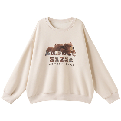 软萌趴趴熊复古字母印花加绒卫衣