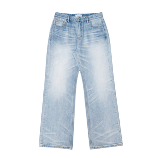 TBR 牛王系列08绿松石水洗奶油白宽松直筒A字版型牛仔裤