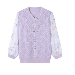 洋气质妈妈春装七分袖T恤小衫套装中老年女春秋薄针织打底衫上衣