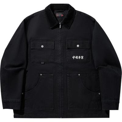 李宁宽松翻领男刺绣休闲外套