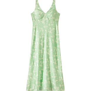 花园|曼妮芬春夏缎面女士V领无袖礼服度假可外穿家居服起居服睡裙