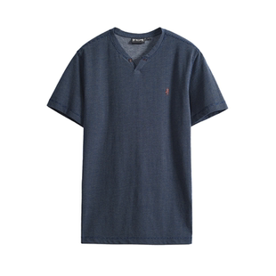 MCS男装源自万宝路短袖T恤衫男士夏季纯色全棉亨利领商务休闲半袖