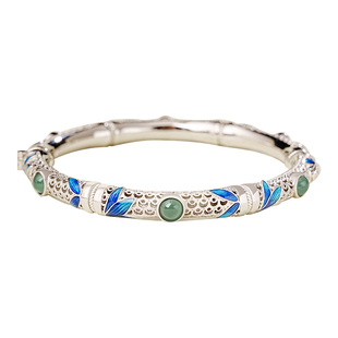 宫里上新银手镯女纯银古法花丝珐琅镯子竹节新中式生日礼物送妈妈