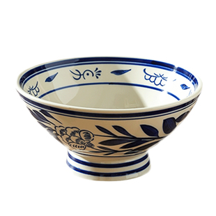 舍里中式青花复古手绘大容量陶瓷碗釉下彩高脚碗面碗螺蛳粉专用碗