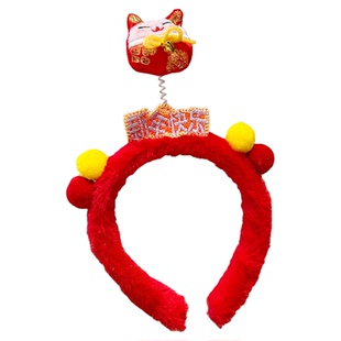 新年元旦红色喜庆毛绒小马发箍卡通可爱发卡发箍头饰拍照道具发饰
