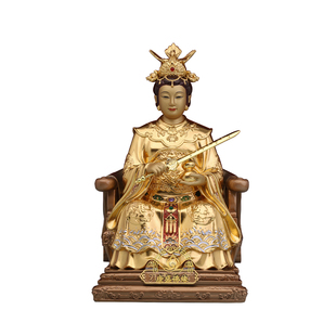 坐九天玄女神像贴金圣母娘娘兵法宝剑葫芦铜像供奉摆件家用装饰品