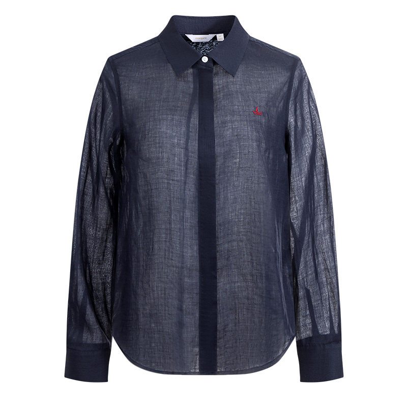 Navigare意大利小帆船老钱风女装棉麻衬衫春夏宽松苎麻长袖衬衣