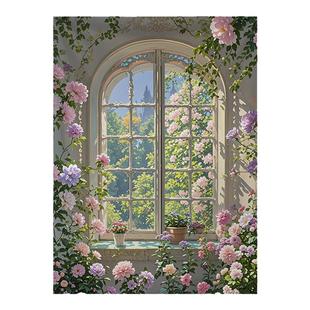 欧式梦幻窗户背景布小众高级感挂布直播拍照墙壁装饰布房间画布竖