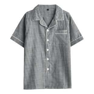 无印单件睡衣上装男夏季纯棉纱布薄款短袖T恤短裤长裤家居服上衣