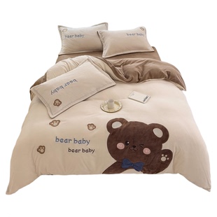 儿童房床上用品冬季牛奶绒四件套1.5床笠加厚床单被套三件套男孩