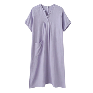 香芋冰淇淋短袖睡裙女款夏季纯棉纱布双层薄款宽松家居服睡衣裙子