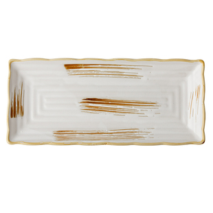 悠瓷旧时光手绘鱼盘家用陶瓷蒸鱼盘子日式点心盘寿司盘长方形餐具