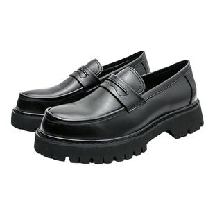 乐福鞋男款厚底增高英伦圆头休闲小皮鞋商务正装一脚蹬大头男鞋潮