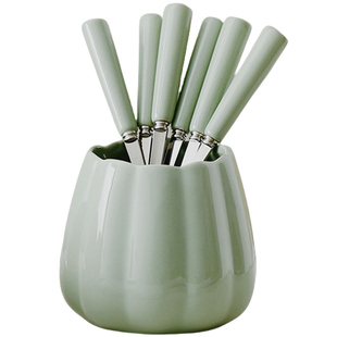 陶瓷水果叉子套装家用不锈钢高颜值收纳可爱儿童创意勺子食品级