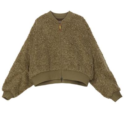 谜底羊毛混纺大衣女士冬季新品百搭短款棒球领毛呢244MD1548