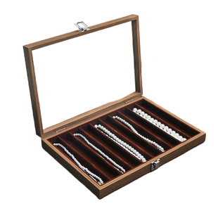 项链收纳盒黑胡桃木纹红绒布防尘竖条10格毛衣链粗颈链首饰收藏盒