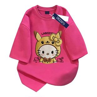 纯棉短袖t恤HelloKitty仿刺绣上衣校园百搭少女可爱风T恤夏季新款