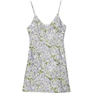 Oece春装女装度假女孩法式甜美复古碎花吊带连衣裙