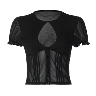 纯欲风网纱拼接短袖上衣+波点短裤两件套2026夏季新款辣妹套装 潮