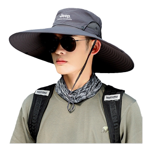 JEEP吉普帽子男夏季防晒钓鱼户外遮阳防紫外线男士大檐太阳渔夫帽