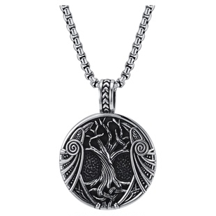 北欧神话宇宙树钛钢复古吊坠维京罗盘卢恩文字潮男士生命之树项链
