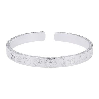 顺庆银楼纯银锤纹吉言开口手镯