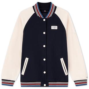 Tommy秋冬童装男女纯棉撞色印花美式学院风棒球领针织夹克外套