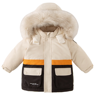 戴维贝拉儿童羽绒服冬款防寒服男童三防外套女童宝宝红色拜年服