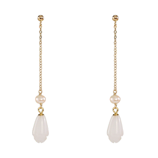 新疆白玉耳环女玉兰花耳坠玉石耳环古风原创设计感14K包金耳钉