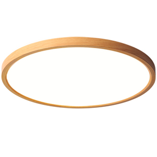 箭牌日式原木纹色吸顶灯简约现代超薄原木风卧室灯全光谱房间灯具