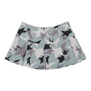QUORRA S CHORD原创迷彩星星印花纯棉绿色低腰辣妹半身裙百褶裙